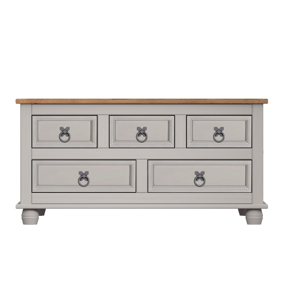 image 1 of Mercers Furniture Corona Grey Wax 5 Drawer Storage Chest Blanket Box Ottoman Coffee Table Trunk Solid Wood Mexican Pine Wooden