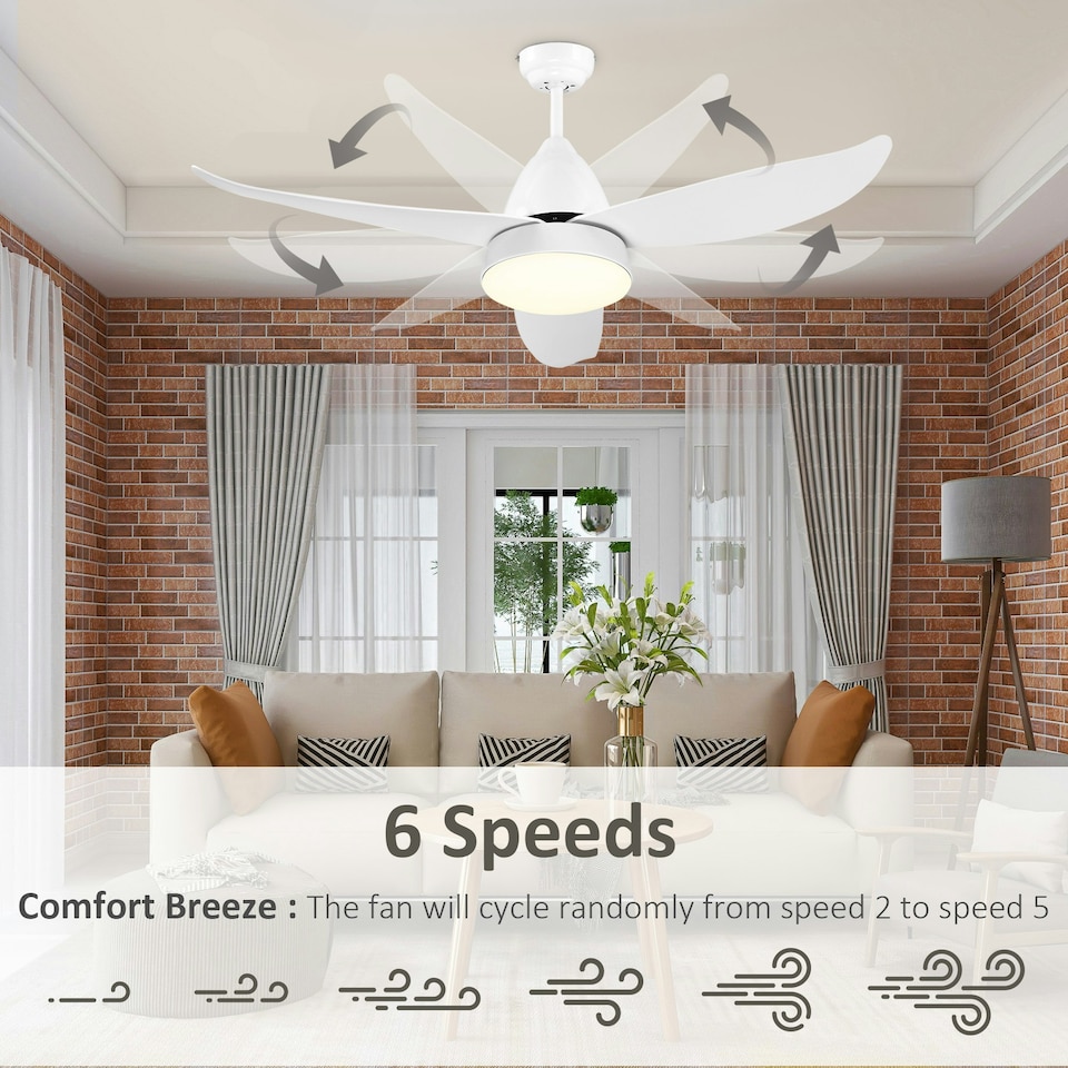 image 1 of HOMCOM Reversible Ceiling Fan with Light, 3 Blades, Mount Lighting Fan, White