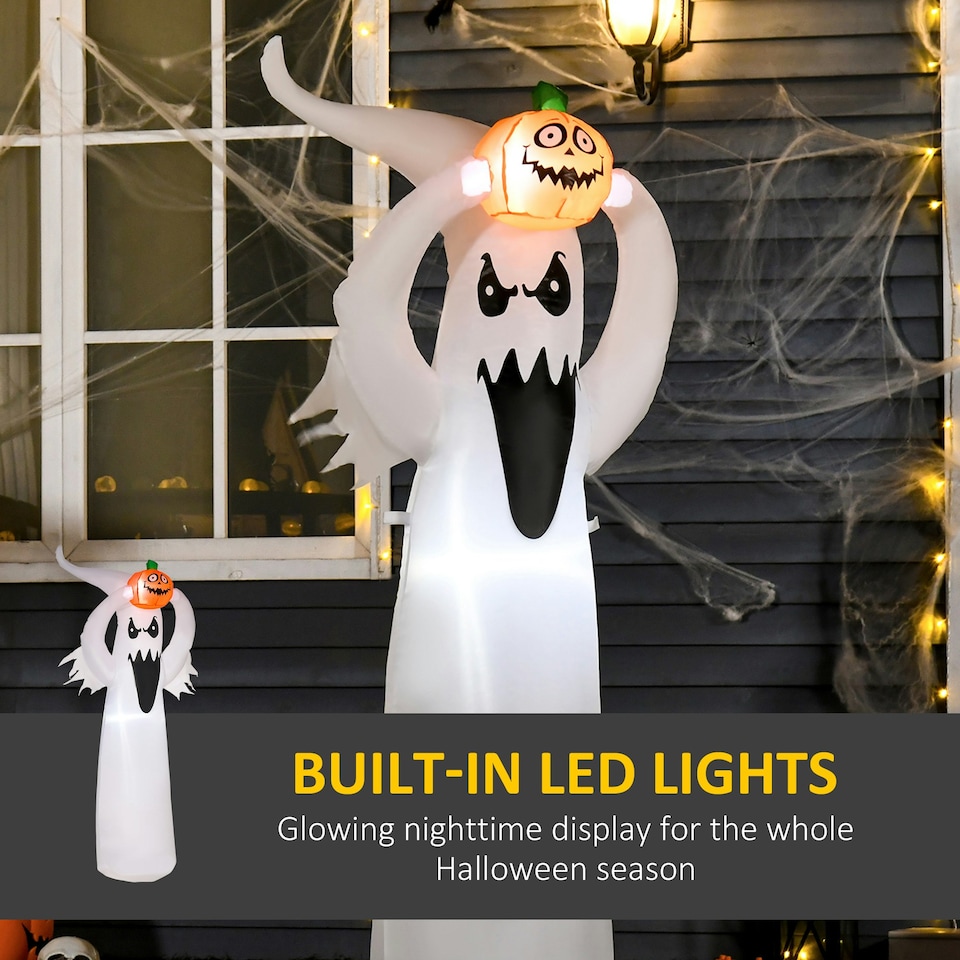 image 1 of HOMCOM LED Floating Ghost Pumpkin Halloween Decoration Mains Powered Vivid 6FT