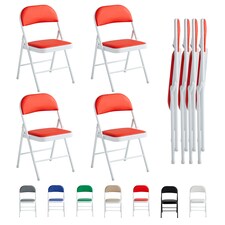 Set of 4 Folding Dining Chairs Metal Frame Padded Seats