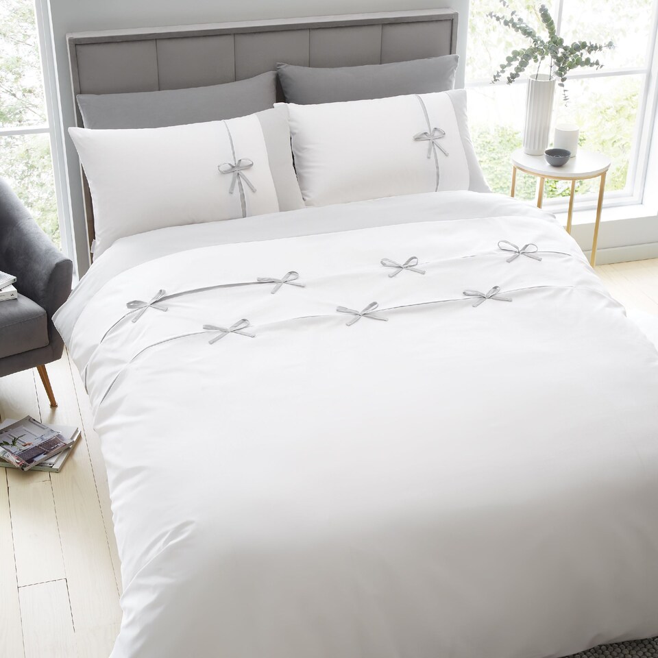 image 1 of Milo Bow Duvet Cover Set | White