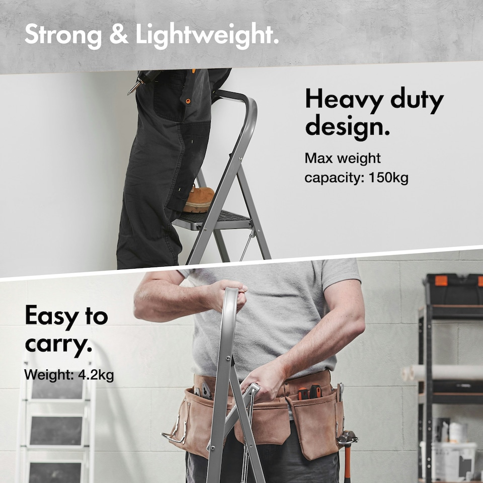 image 1 of VonHaus 2 Step Steel Folding Step Ladder with Anti Slip Feet