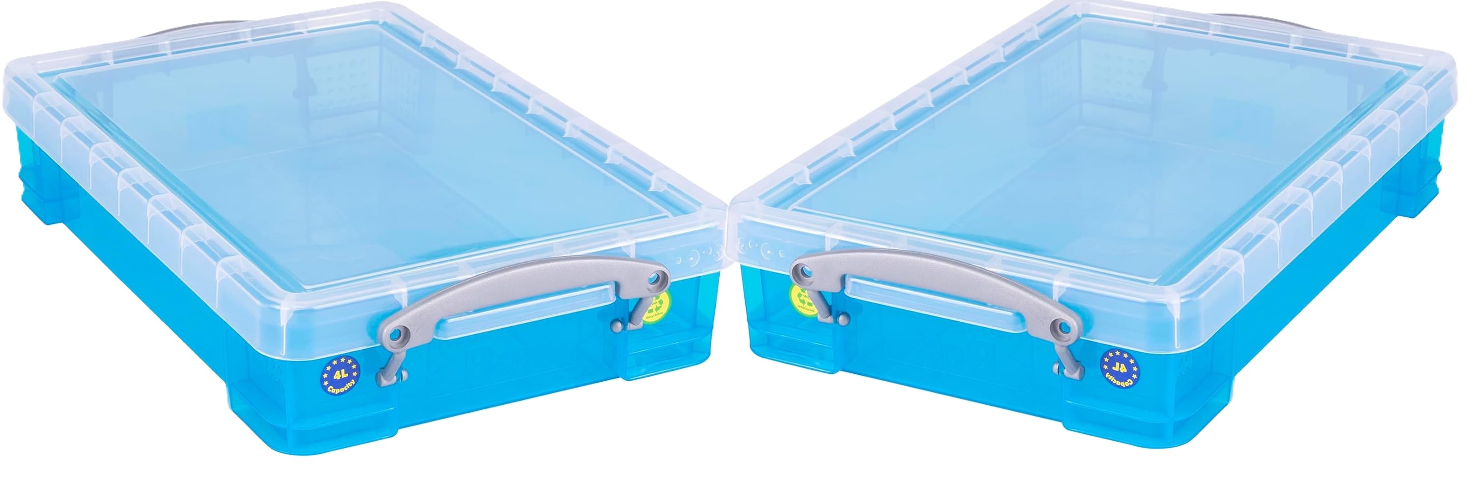 Really Useful Plastic Storage Box 4 Litre Transparent Blue Pack of 2