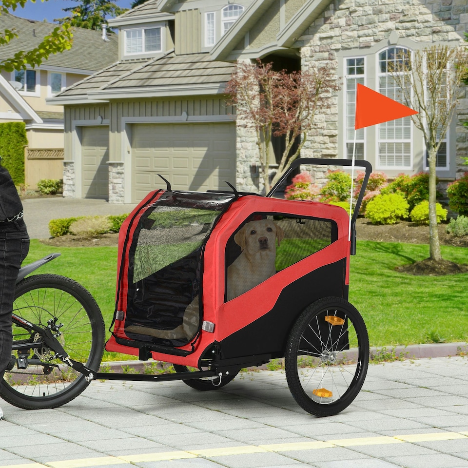 image 1 of PawHut 2 in 1 Dog Bike Trailer Pet Stroller for Large Dogs W/ Hitch - Red