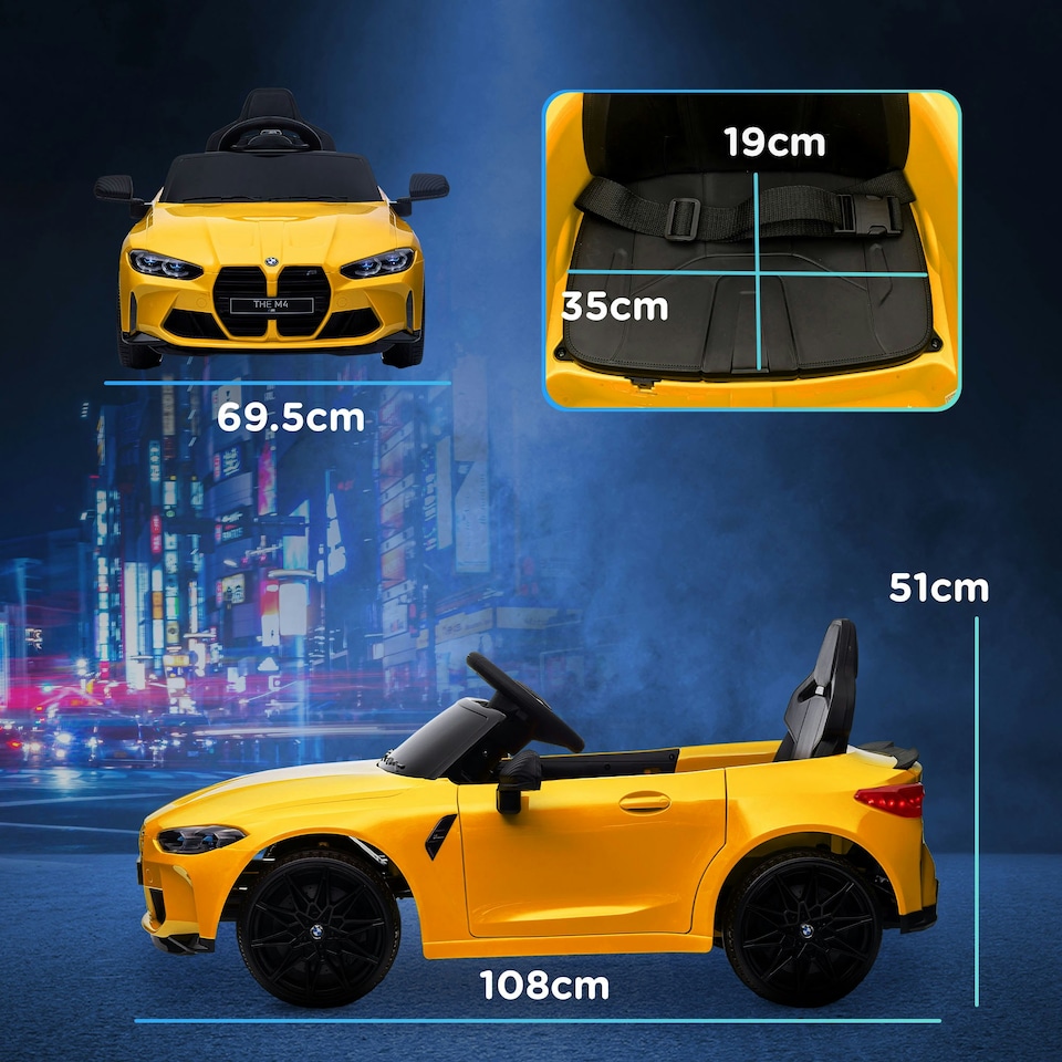 image 1 of AIYAPLAY 12V BMW M4 Licensed Kids Electric Car w/ Remote, Suspension, Yellow