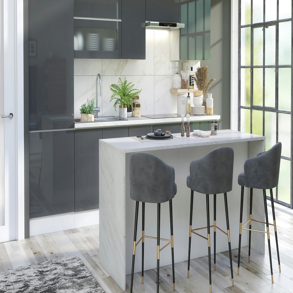 image 1 of Furneo Kitchen Island 06 Grey Stone & White Marble effect N/A
