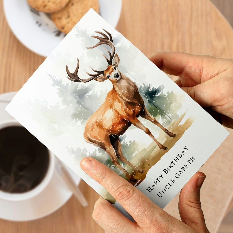 image 1 of Personalised Watercolour Stag Greetings Card