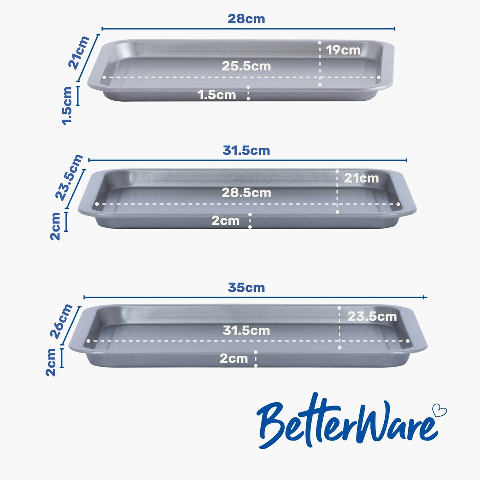 image 1 of BetterWare Essentials Non-Stick 3 Piece Baking Tray Set