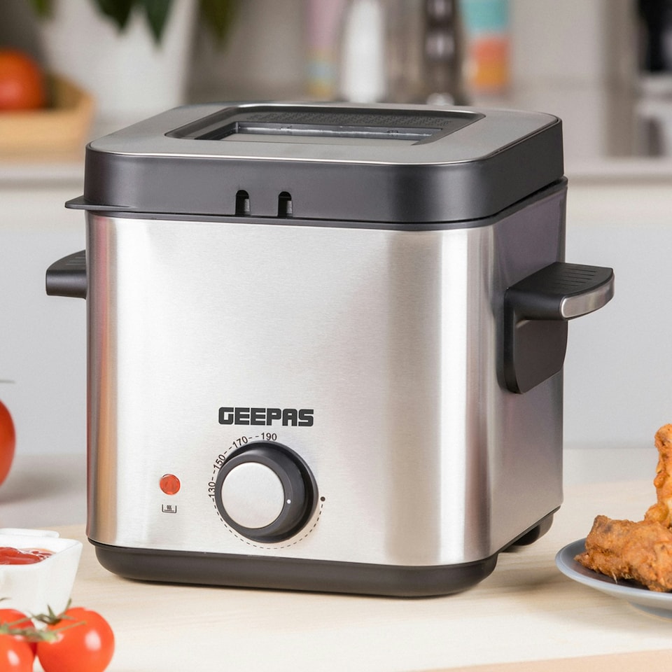 image 1 of GEEPAS Deep Fat Fryer, 900W | 1.5L Stainless Steel Fryer with Viewing Window, Silver