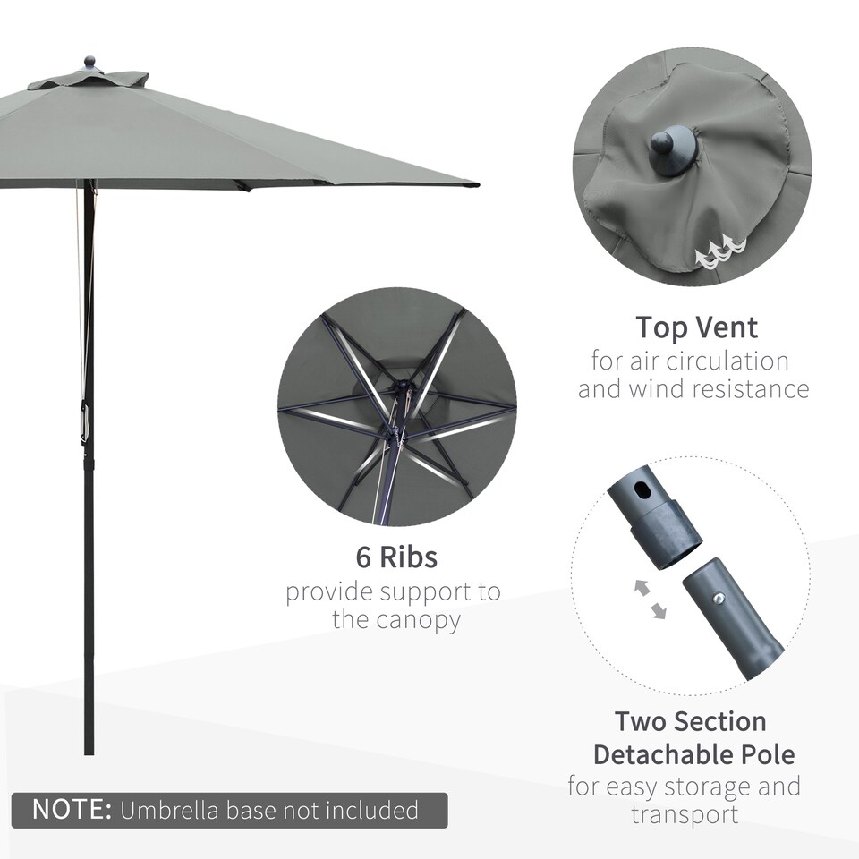 image 1 of Outsunny 2.8m Garden Parasol Umbrella, Round Outdoor Market Table Umbrella Sun Shade Canopy, Dark Grey