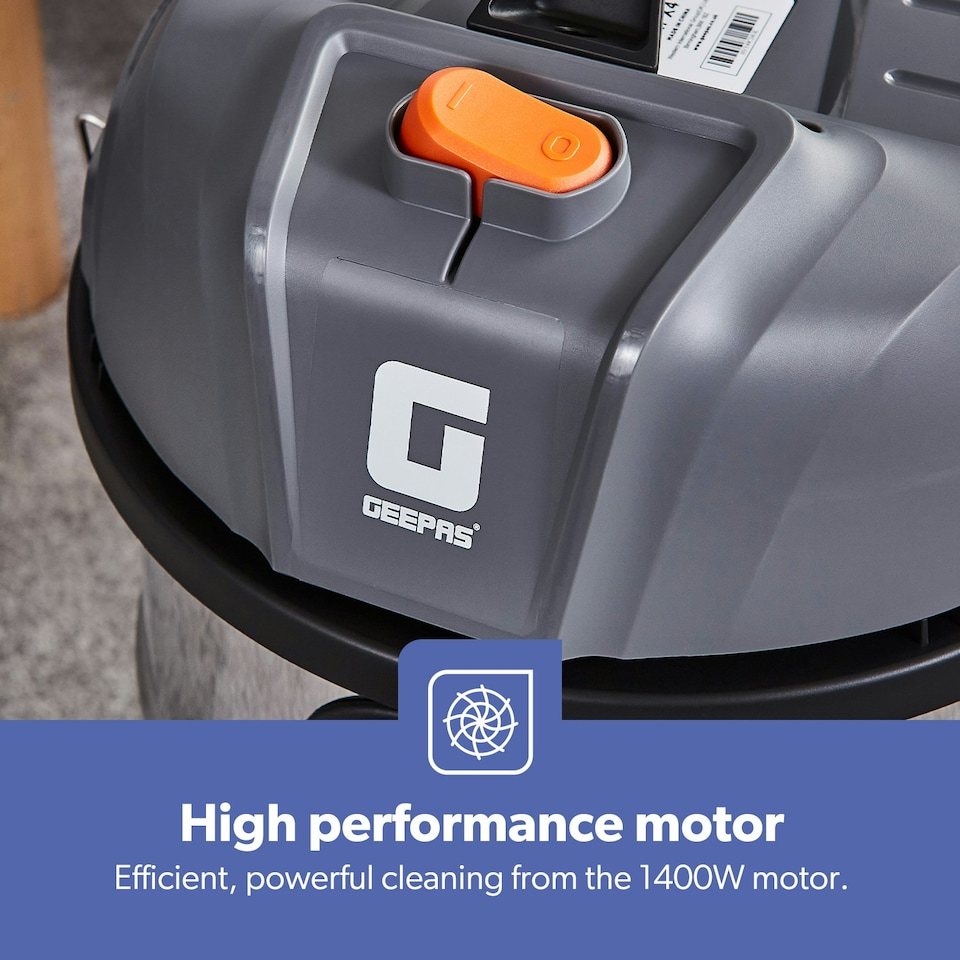 image 1 of GEEPAS 1400W Wet & Dry Drum Vacuum Cleaner, 20L