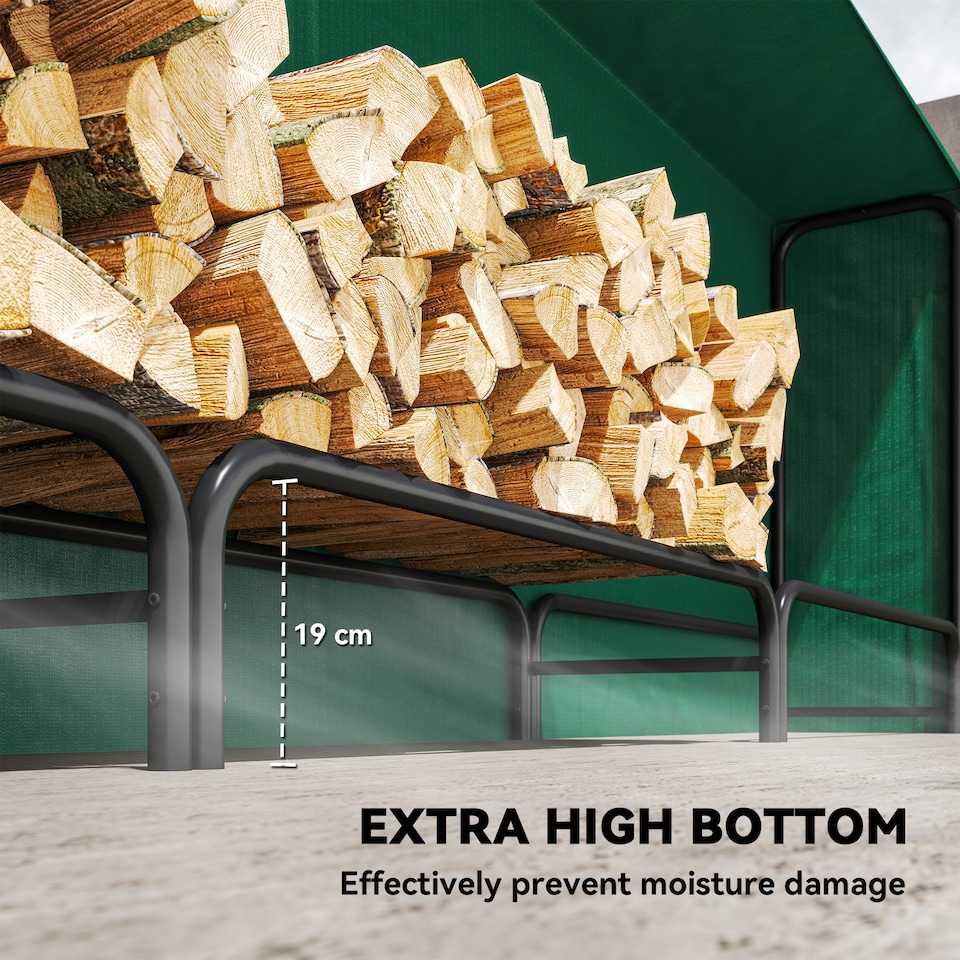 image 1 of Outsunny Metal Firewood Rack, Log Holder, 300 x 36 x 99 cm, Dark Green