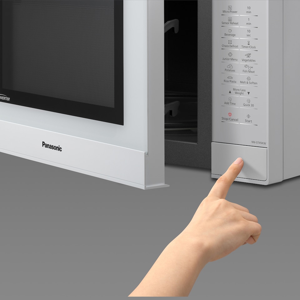 image 1 of Panasonic NN-ST45KWBPQ Microwave Oven, 32 Litres, 1000W, Turntable, Easy Operation LCD, Touch Control Panel, 21 Auto Programs with Junior Menu (Puree & Porridge) LED Interior bulb, White