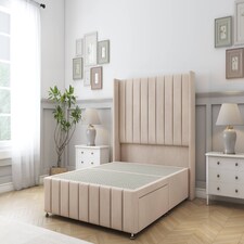 Sloomy Melbourne Sand Naples Divan Bed Base No Drawers With 54 Inch Wingback Headboard & 12 Inch Matching Footboard | Cream | Sand | Super King | 1