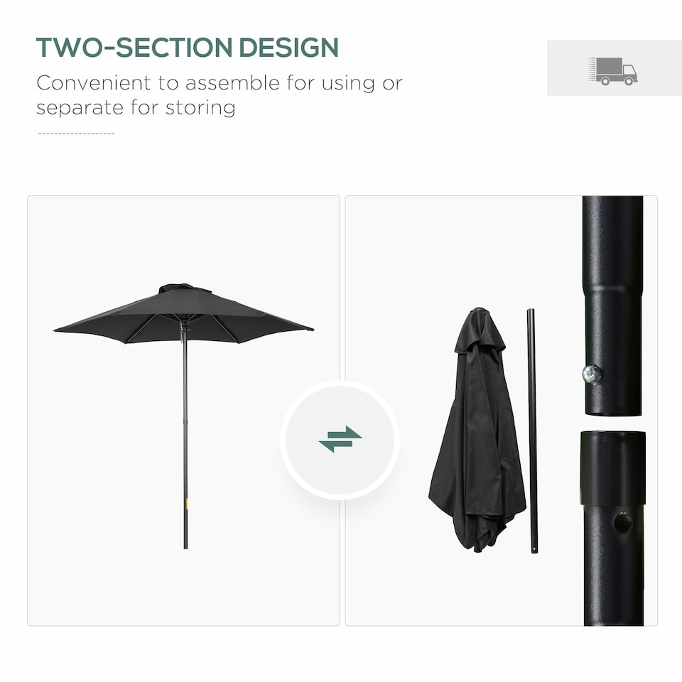 image 1 of Outsunny 2m Parasol Patio Umbrella, Outdoor Sun Shade with 6 Ribs Black