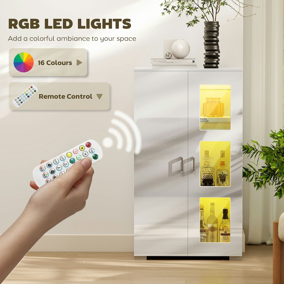 image 1 of HOMCOM Display Cabinet with Glass Shelves, Sideboard for Living Room, White | White