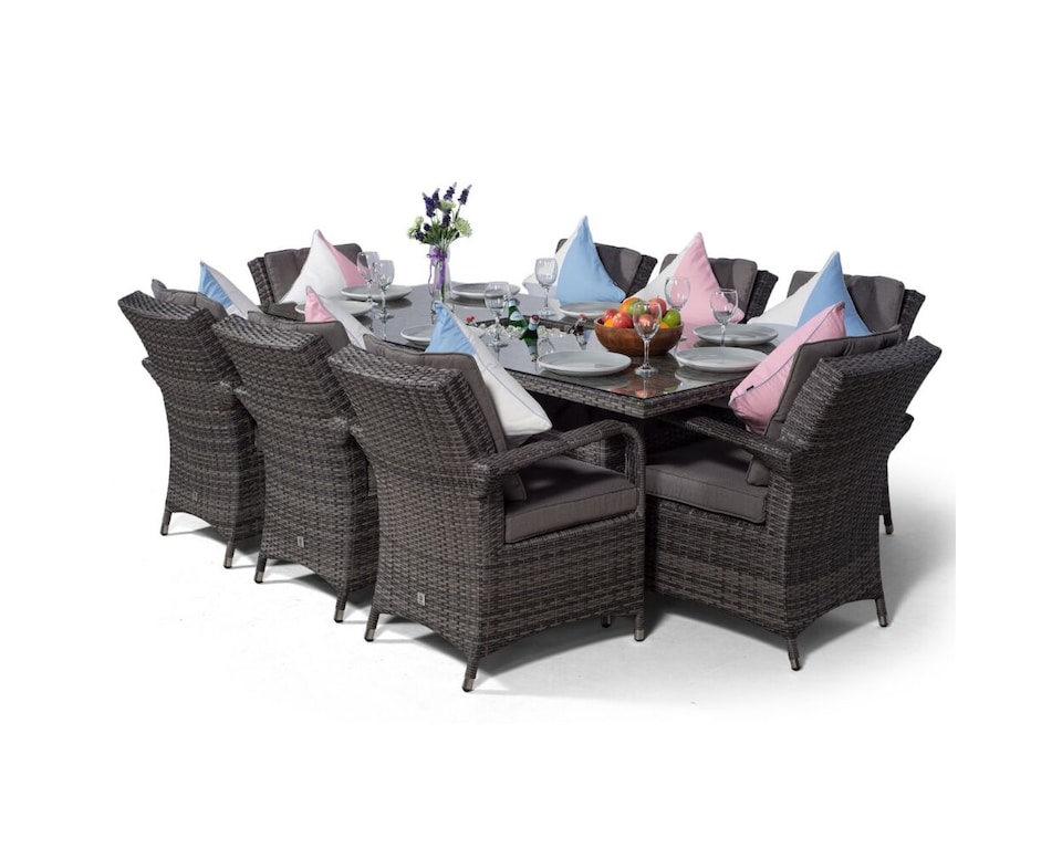 image 1 of Arizona Rectangle 8 Seat Rattan Dining Set Ice Bucket Drinks Cooler | Grey | Grey