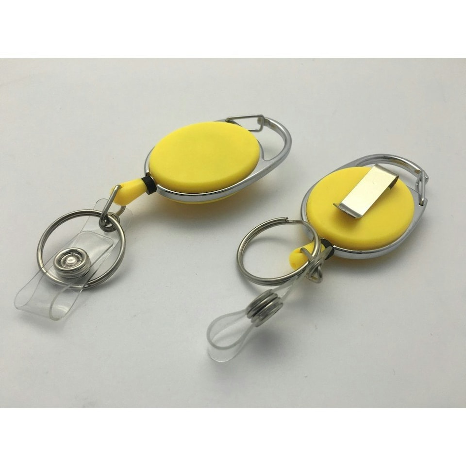 image 1 of Yellow Solid Key Reel with Keyring & ID Card Badge Holder