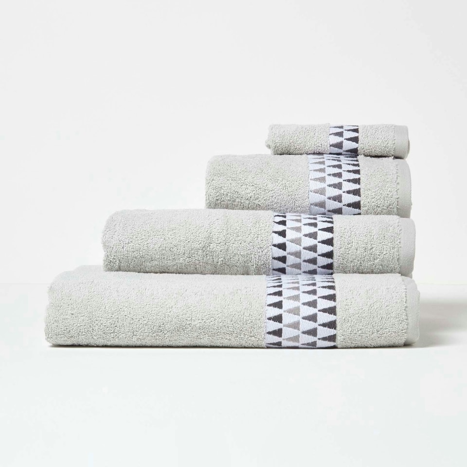 image 1 of Homescapes Geometric 100% Cotton Bath Sheet - Grey Grey | Bath sheet