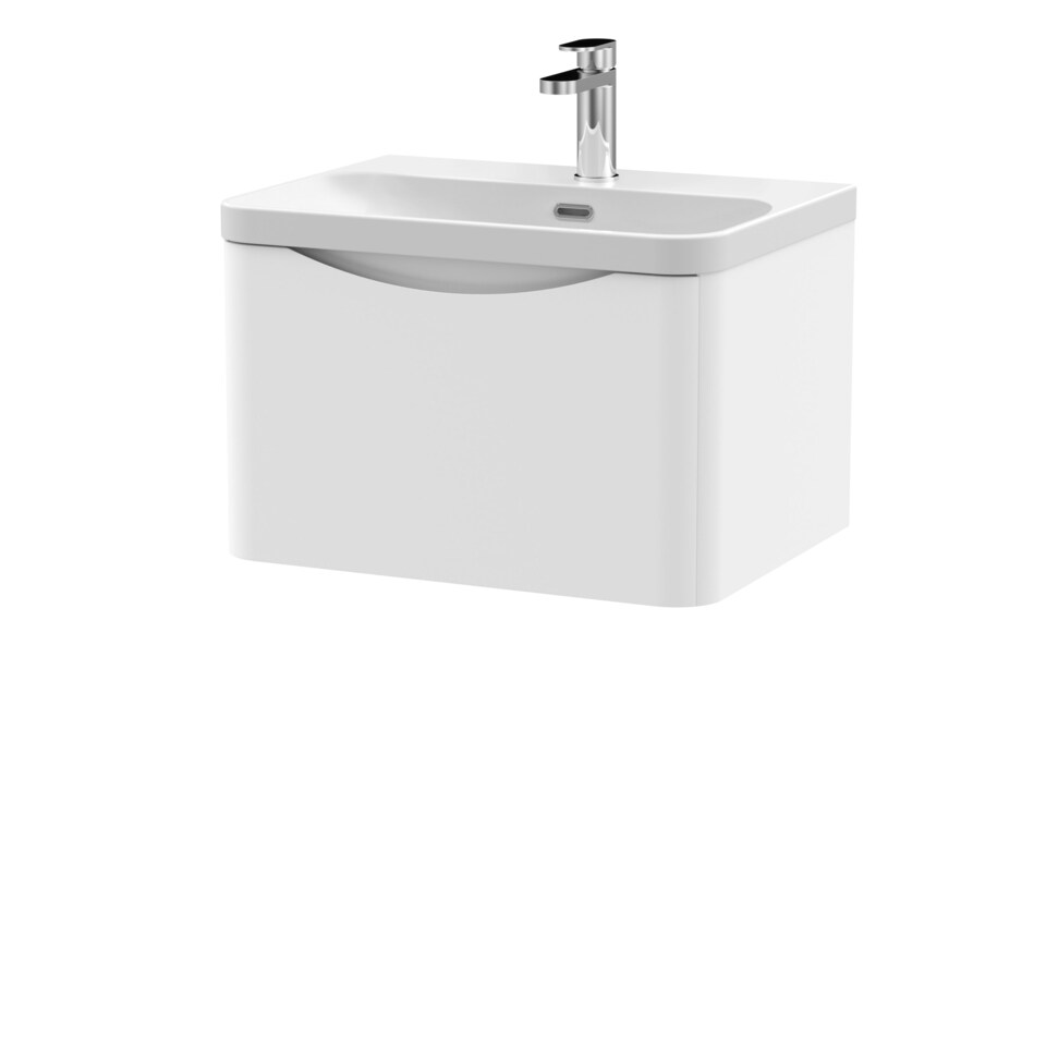 image 1 of Balterley Arch Modern Wall Hung 1-Drawer Bathroom Vanity with Thin Edge Ceramic Basin | White | Satin White