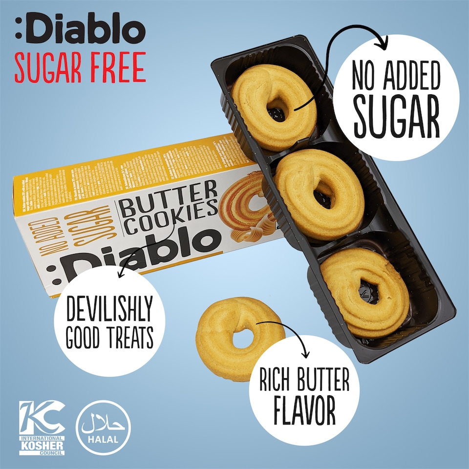 image 1 of Diablo No Added Sugar Butter Cookies 135g 3 Pack