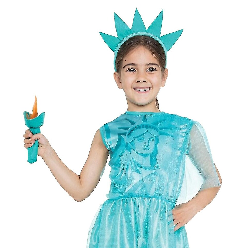 image 1 of Bristol Novelty Girls Statue Of Liberty Costume With Plush Torch - Light Blue - S S