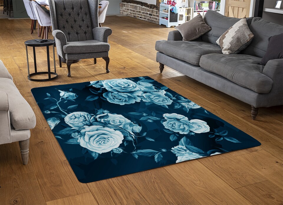 image 1 of Winter Blue Roses Rug | Multi