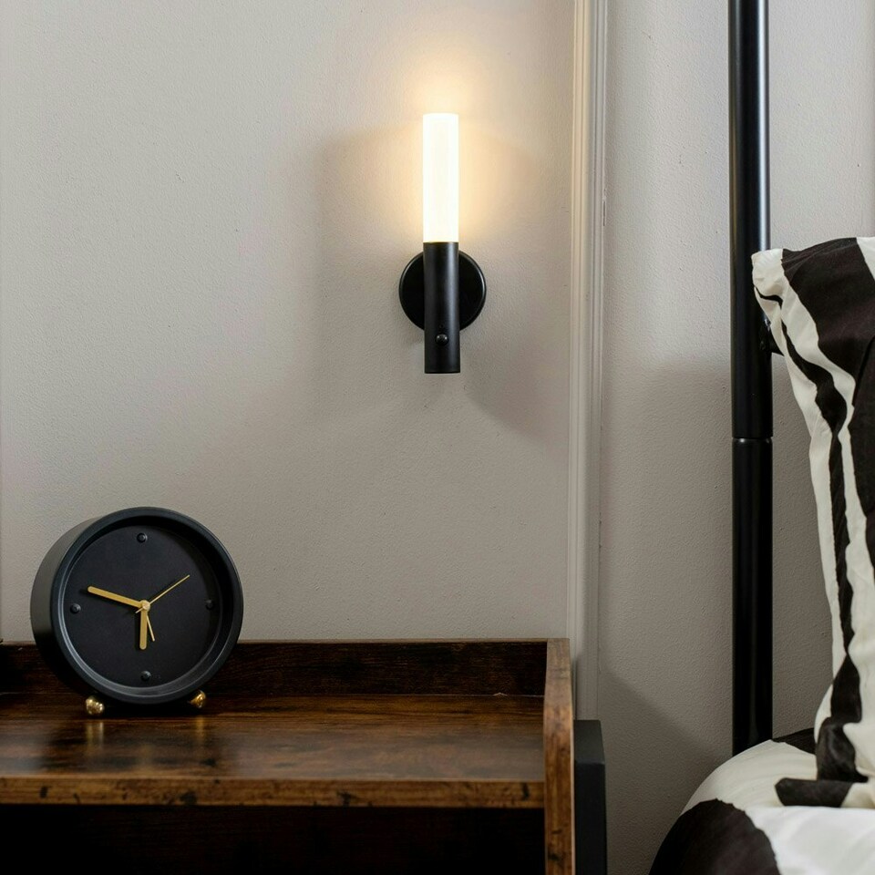 image 1 of ValueLights Oakley Matte Black Wall Light and Integrated LED 1W Warm White 3000K Bulb