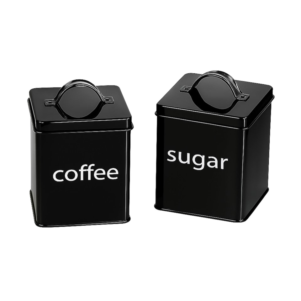 image 1 of 5pc Black Kitchen Canister Set Bread Biscuits Tea Sugar Coffee | Black