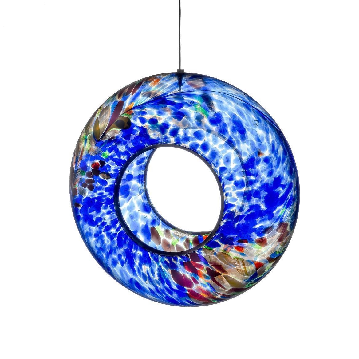 Sienna Glass Hanging Bird Feeder Blue