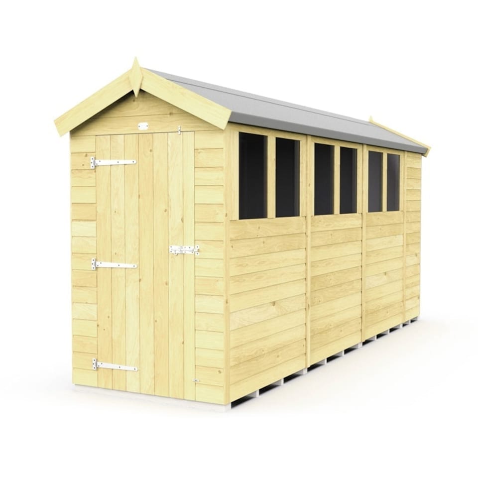image 1 of 4 x 15 Feet Apex Shed - Single Door With Windows - Wood - L454 x W118 x H217 cm | Brown