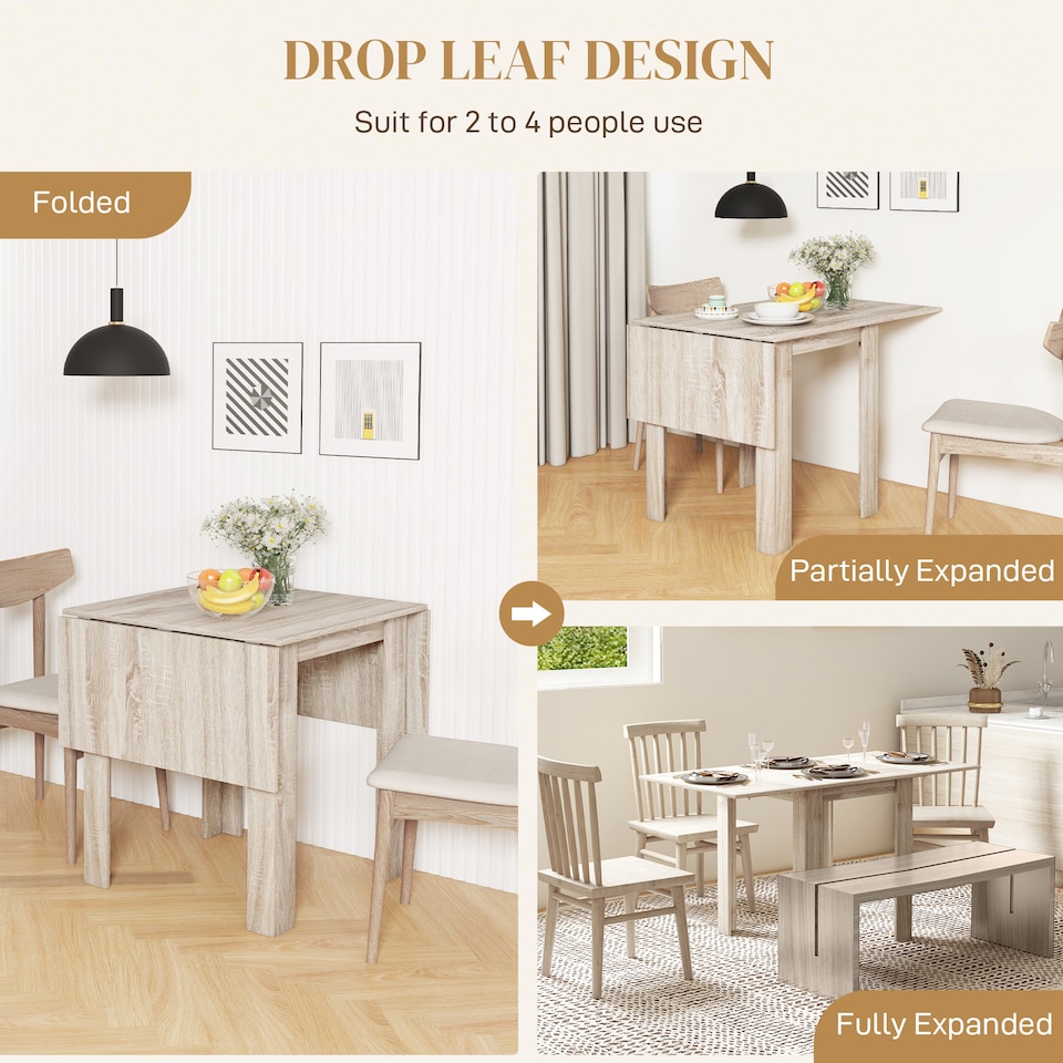 image 1 of HOMCOM Folding Dining Table, Extendable Kitchen Table for Small Space, Drop Leaf Table for 2-4 People, 140 x 70 x 75 cm, Oak