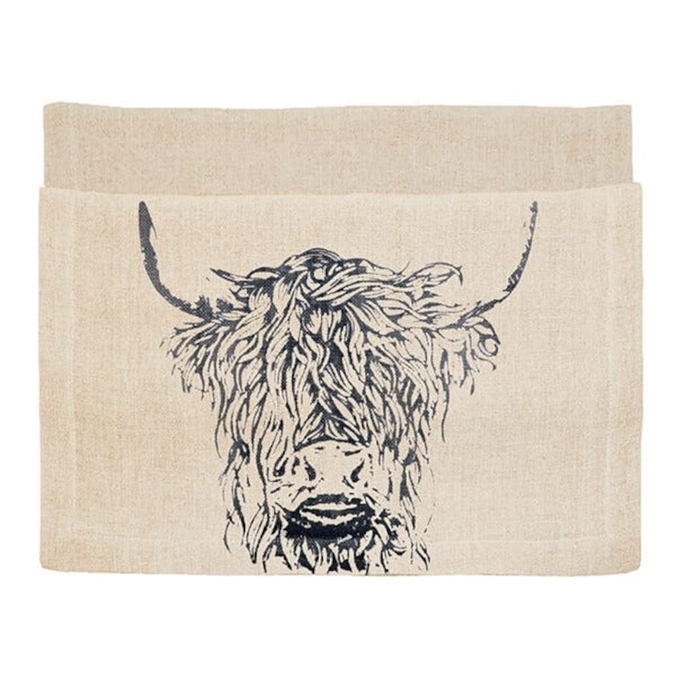 image 1 of The Just Slate Company Highland Cow Linen Table Runner