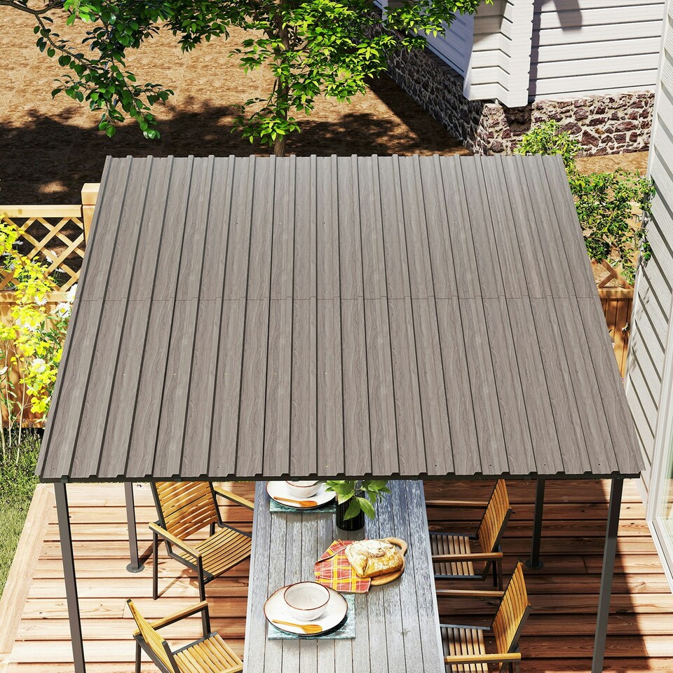 image 1 of Outsunny Pack of 12 Metal Roofing Sheets for Greenhouse, Grey Wood Effect Grey