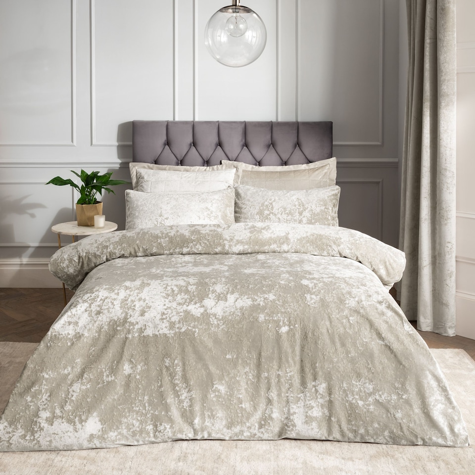 image 1 of Crushed Velvet Duvet Cover Set | Cream | Natural | Super King