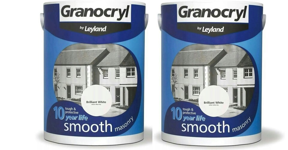 image 1 of Leyland Granocryl Smooth Masonry Paint - Brilliant White - 5L - Pack of 2