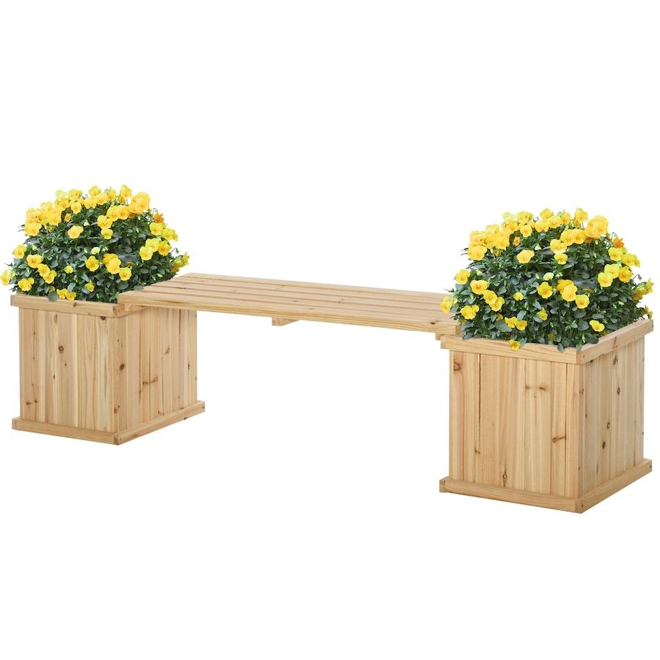 image 1 of Outsunny Wooden Garden Planter & Bench Combination Garden Raised Bed Natural