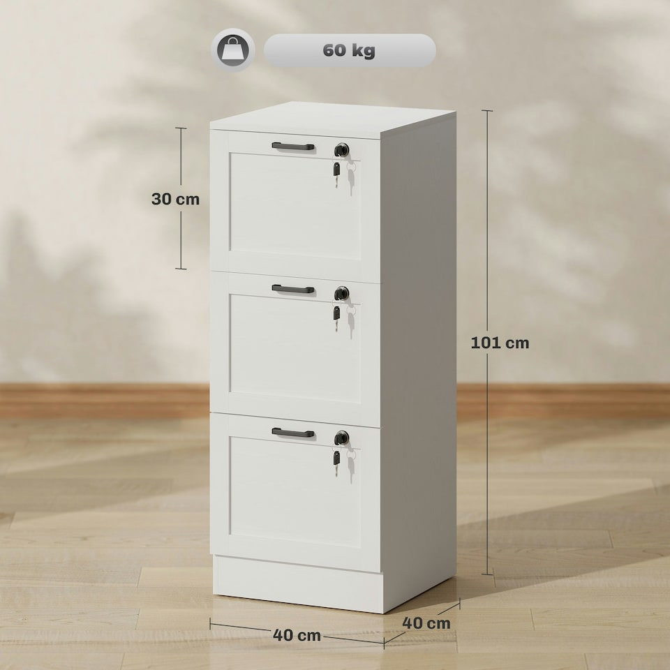 image 1 of HOMCOM 3-Drawer File Cabinet, Lockable Filing Cabinet for A4 Letter, White White