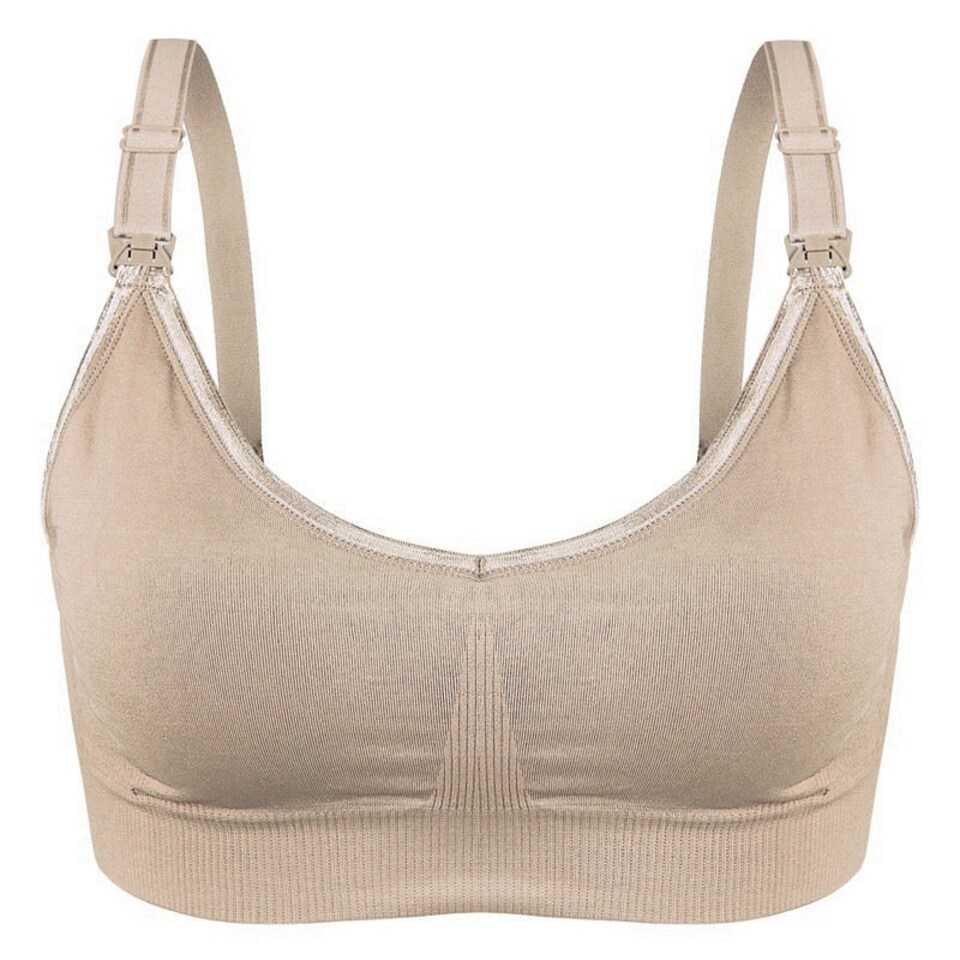 image 1 of Soft & Comfortable Wireless Nursing Bra with Easy Open Clips - Medium / Beige
