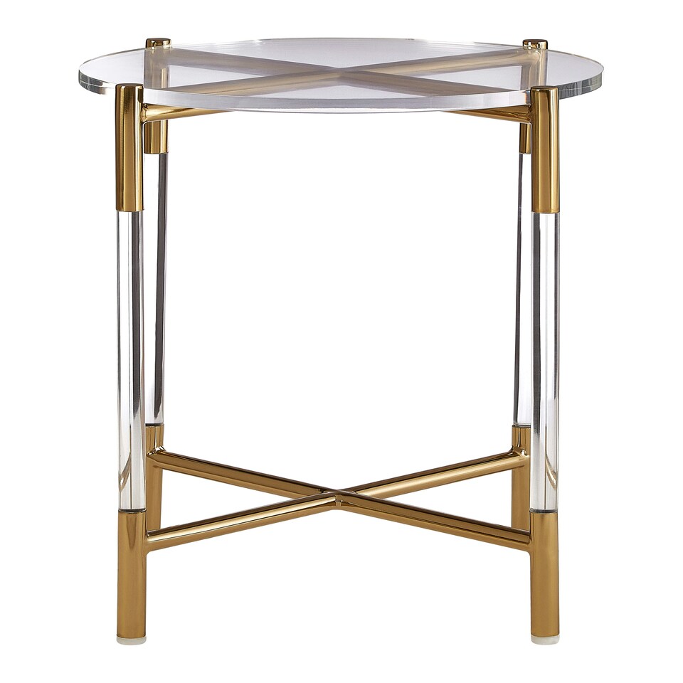 image 1 of Side Table With Acrylic Top-Sturdy Lounge Round Table-Gold Finish Settee Side Table-Metallic Small Table Gold