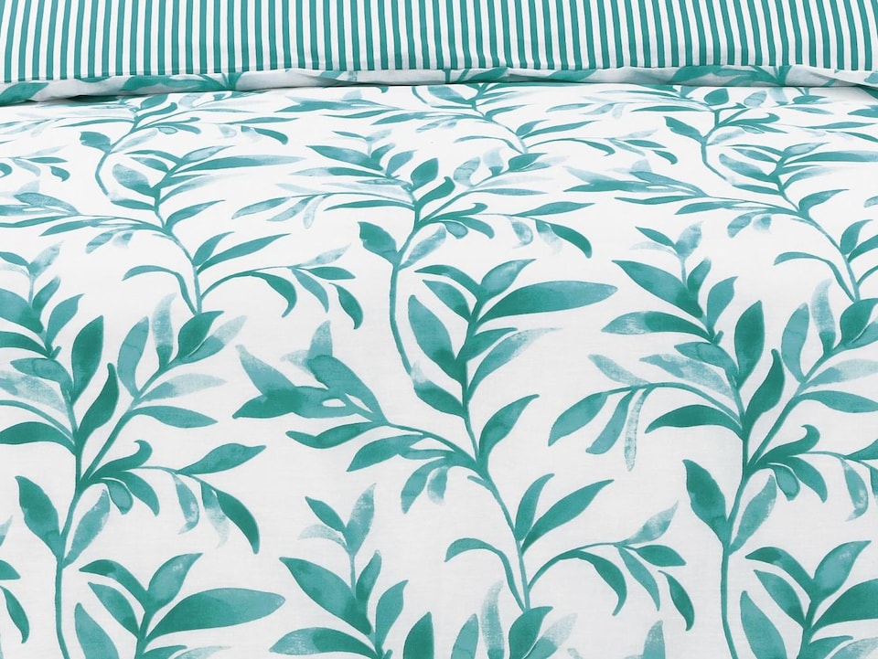 image 1 of Homes Linen Ellie Teal Leaf Floral Duvet Cover Set Reversible Printed Quilt Cover Luxury Easy Care Bedding | Clear | Teal | Single
