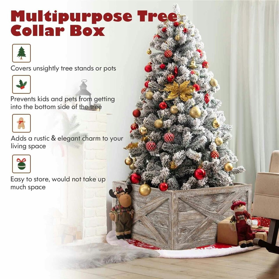image 1 of COSTWAY Christmas Tree Wooden Tree Box Stand Cover Grey | One Size