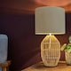 image 1 of ValueLights Contemporary Natural Rattan Cylinder Table Lamp With Beige Gold Cylinder Shade