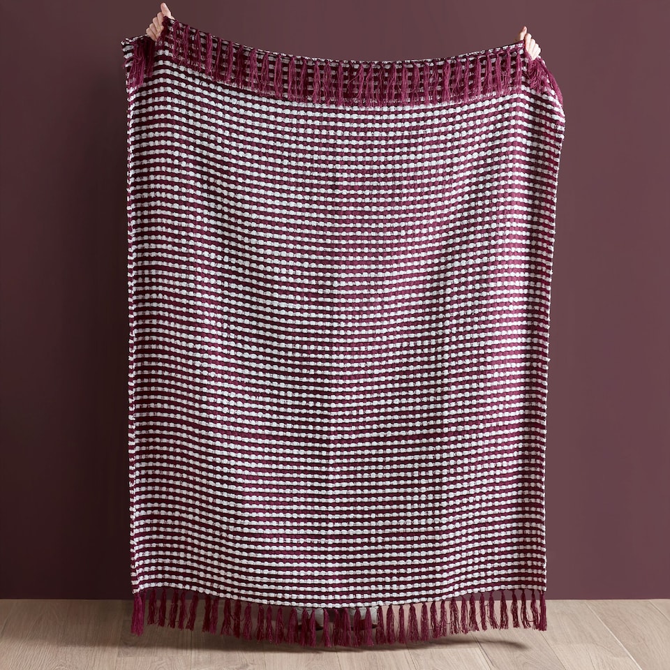 image 1 of Catherine Lansfield Stab Stitch Blanket Throw | Purple | Plum