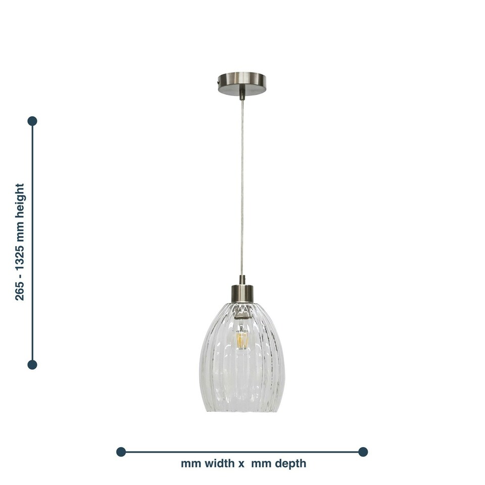 image 1 of First Choice Lighting Set of 2 Birch Clear Fluted Glass with Satin Nickel Pendant Fittings Silver | Clear