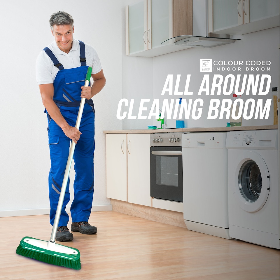 image 1 of TDBS Colour Coded Indoor Sweeping Broom with Scraper