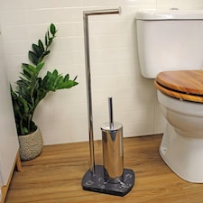 Showerdrape Octavia Grey Marble & Chrome Toilet Roll Holder & Toilet Brush Combination