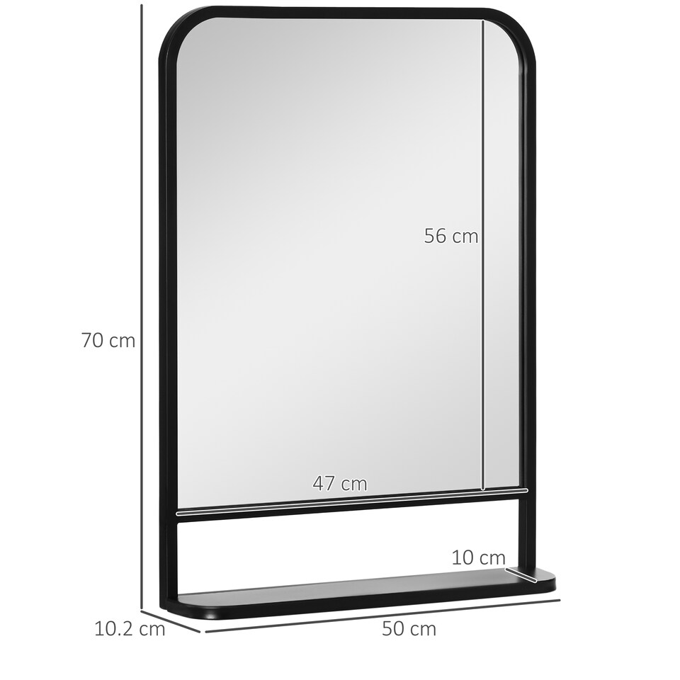 image 1 of HOMCOM Modern Square Wall Mirror with Storage Shelf, 70 50 cm Mirrors for Living Room, Bedroom, Black