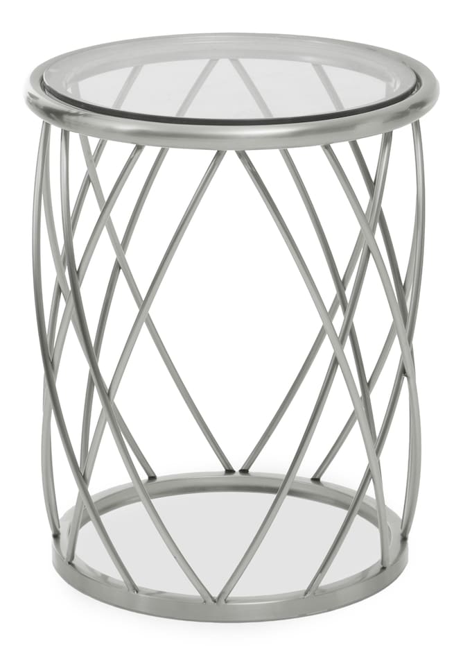 image 1 of Interiors by Premier Spacious Silver Finished Glass Round Table, Luxurious Bedside Table For Bedrooms, Glass Topped Side Table | Silver