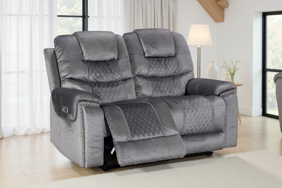 image 1 of Chenille Fabric Grey 2 Seater Electric Recliner Sofa RAVENNA